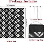 Buiten Vloerkleed - Buitenkleden - Buitentapijt - Opvouwbaar - UV-bestendig - Waterdicht - Buitenmatten - voor Buiten - Balkon - Strand - Picknick -Terras - Rechthoekig - 245 x 305 cm - Zwart