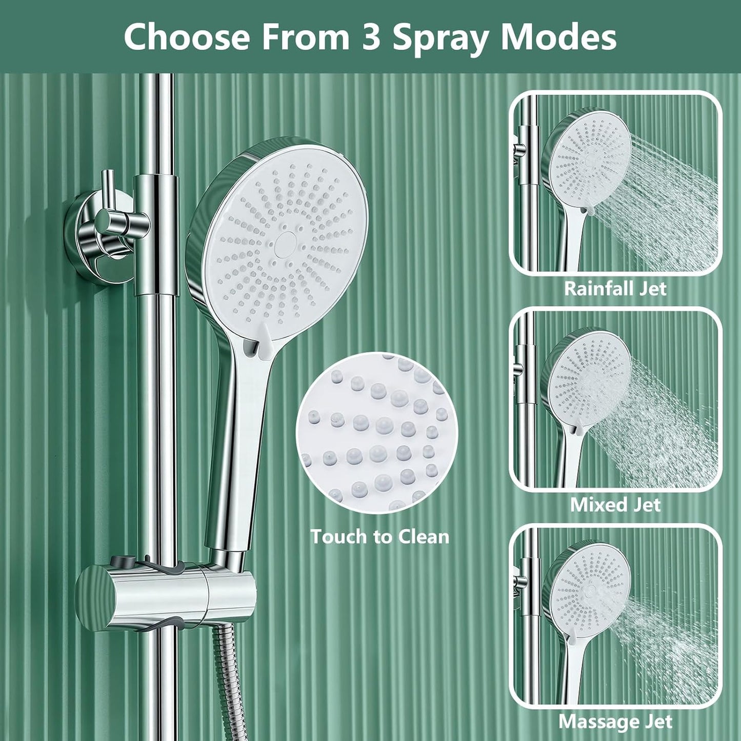Douche Systeem – Doucheset – Regendouche – Handdouche – Douchekop – Glazen Plank – Eén Knop Bediening – Drie Instelbare Straalsoorten