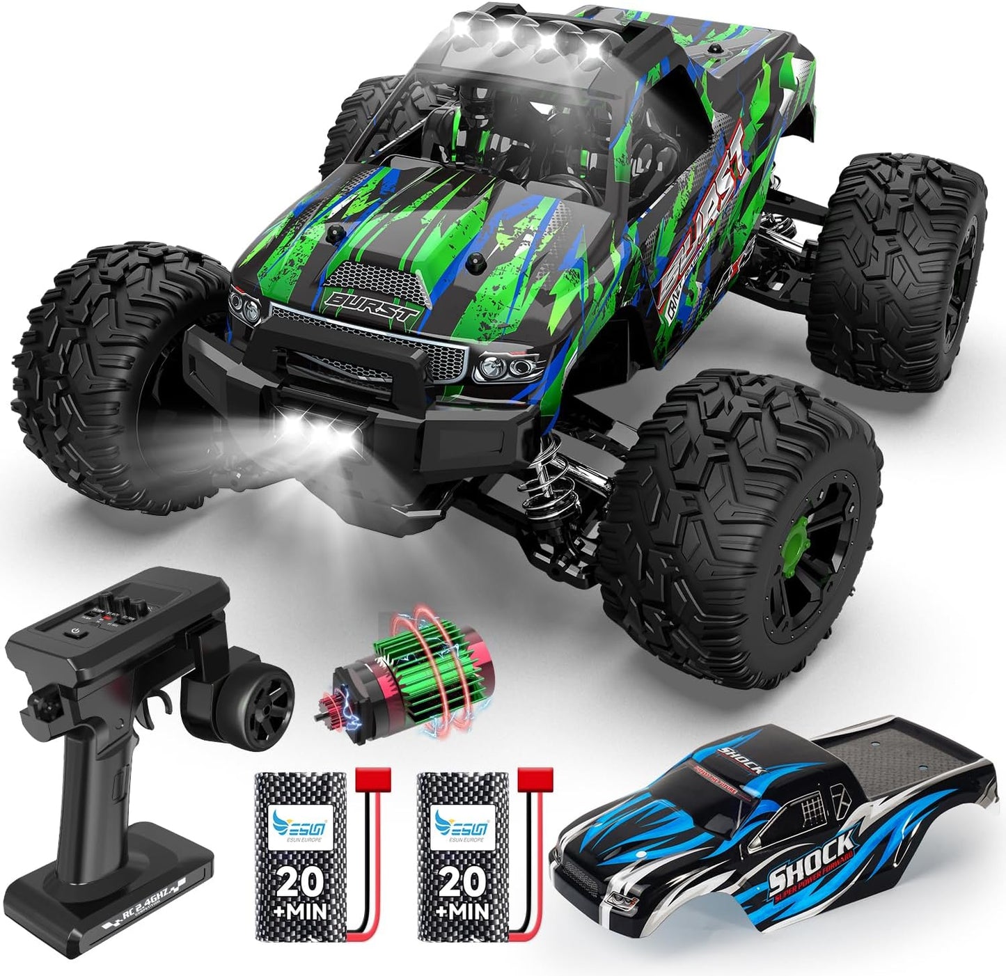 Op Afstand Bestuurde Auto – RC Auto – 1:14 Racer – Offroad Truck – Speelgoed Auto – 4WD Borstelloze Motor – 75+ km/u Snelheid – Dubbele Accu's