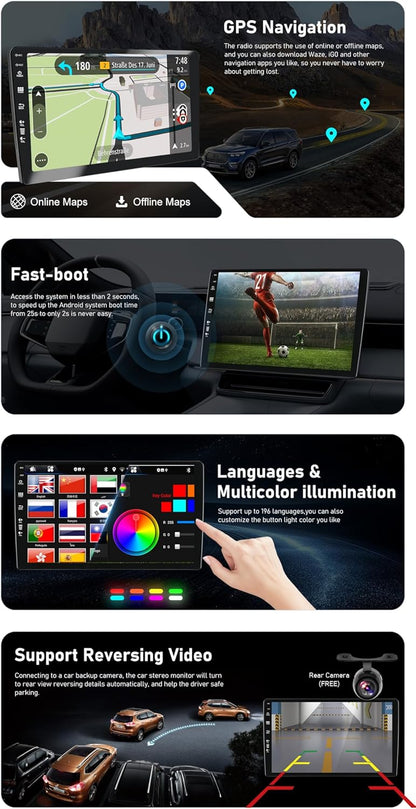 Autoradio – Auto Radio – Multimedia Radio – 2-DIN Radio – Android 14 Autoradio – 9 Inch IPS Scherm – Draadloze CarPlay & Android Auto