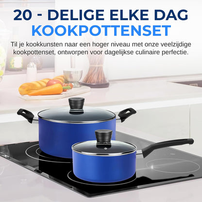 SereneLife Piece Blue Cooking Set – Non-Stick Pans and Pots with Lid, Includes Knife Set & Kitchenware, Heat Resistant, Dishwasher Safe, Aluminum Cookware for All Cooktops - QUORE