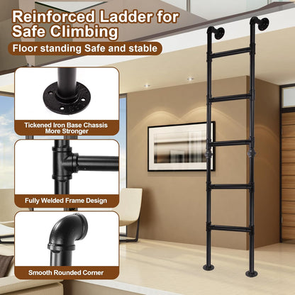 Stapelbedladder met 7 treden, van muur tot vloer, robuuste uitgangsladder voor kelderraam, klimladder voor zolder, slaapzaal, terras, maximale belasting 150 kg/215 cm