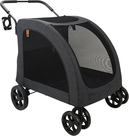 hondenwagen Chester - hondenbuggy voor grote honden, kattenbuggy, ruim, comfortabel trolley, opvouwbaar, incl. regenhoes, drinkbushouder, max. belasting 50 kg, kleur grijs