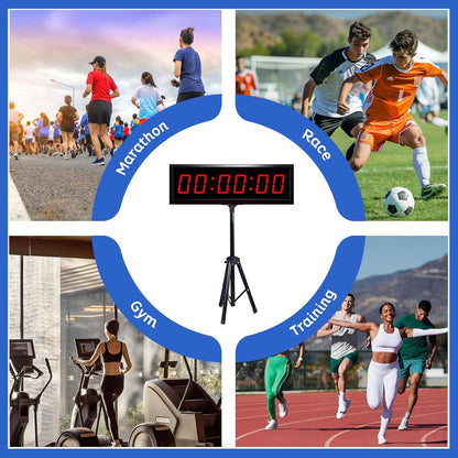 Countdown-timer, 1,8 inch gymtimer met statief, 6 cijfers, omhoogtelfunctie, afstandsbediening, stopwatch, sport, 12/24-uurs led, digitale klok, geschikt voor fitness, sport, wedstrijden (4,5