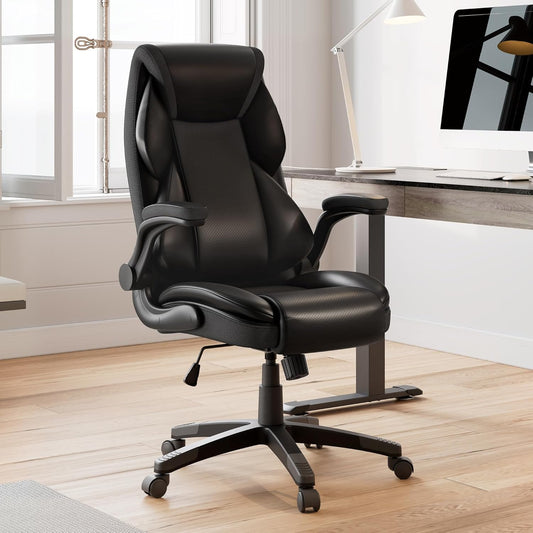 Bureaustoel – Kantoorstoel – Computerstoel – Gamestoel – Office Chair – PU-leder – 90° Opklapbare Armleuningen – Ergonomische Lendensteun