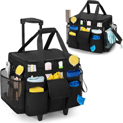 Schoonmaak Kar – Schoonmaak Trolley – Schoonmaakwagen – Schoonmaak Caddy – Zwart – Ruime Opbergruimte – Verstelbare Hoogte