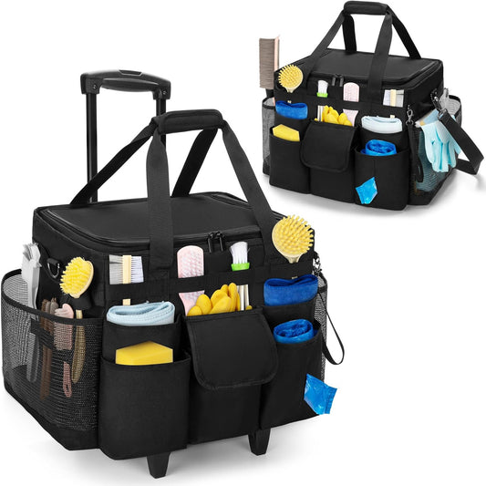 Schoonmaak Kar – Schoonmaak Trolley – Schoonmaakwagen – Schoonmaak Caddy – Zwart – Ruime Opbergruimte – Verstelbare Hoogte