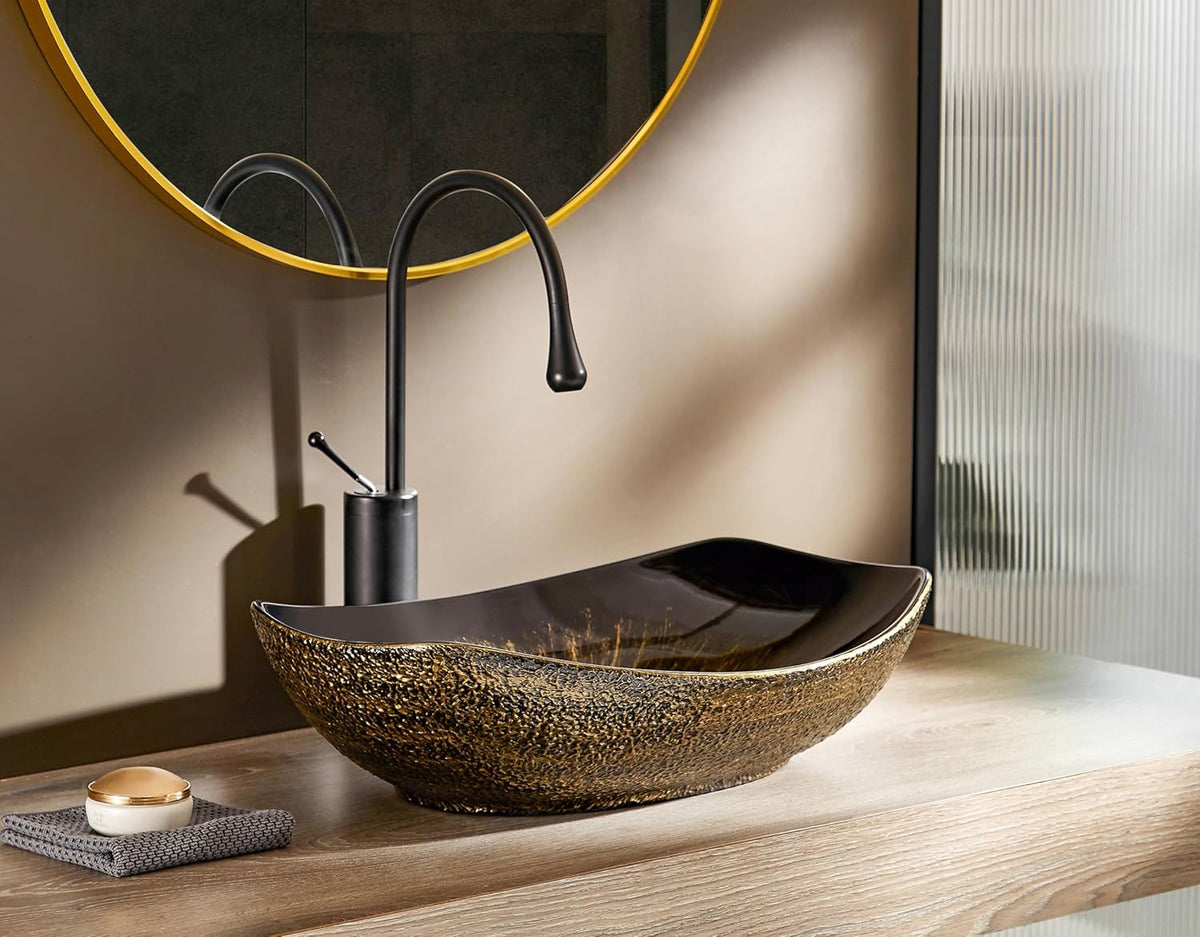 MEJE 56,5 x 40,3 cm boven aanrecht badkamer wastafel, porselein keramische vat ijdelheid gootsteen, Art Basin Vintage Gold