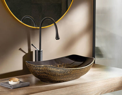 MEJE 56,5 x 40,3 cm boven aanrecht badkamer wastafel, porselein keramische vat ijdelheid gootsteen, Art Basin Vintage Gold