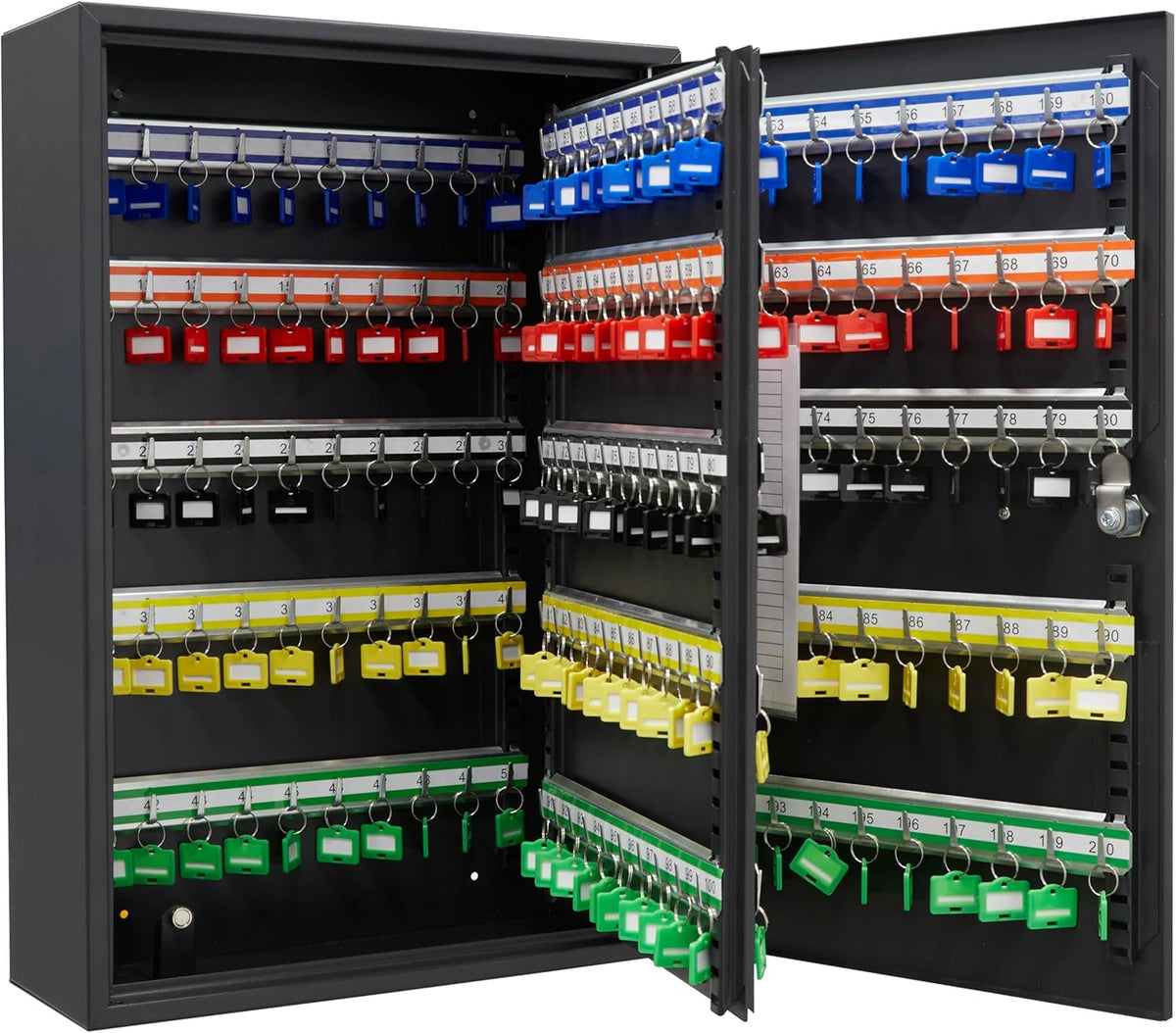 ARREGUI PL200EN Sleutelkast met 200 verstelbare haken, stalen sleutelbox met IP65 elektronisch slot, sleutelkast met cijferslot, programmeerbare codes, 55 x 38 x 14 cm, zwart