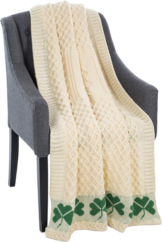 SAOL 100% Merino Ierse wol Shamrock honingraat bed & bank gooien deken in naturel / 40" x 60" / 100 cm x 150 cm
