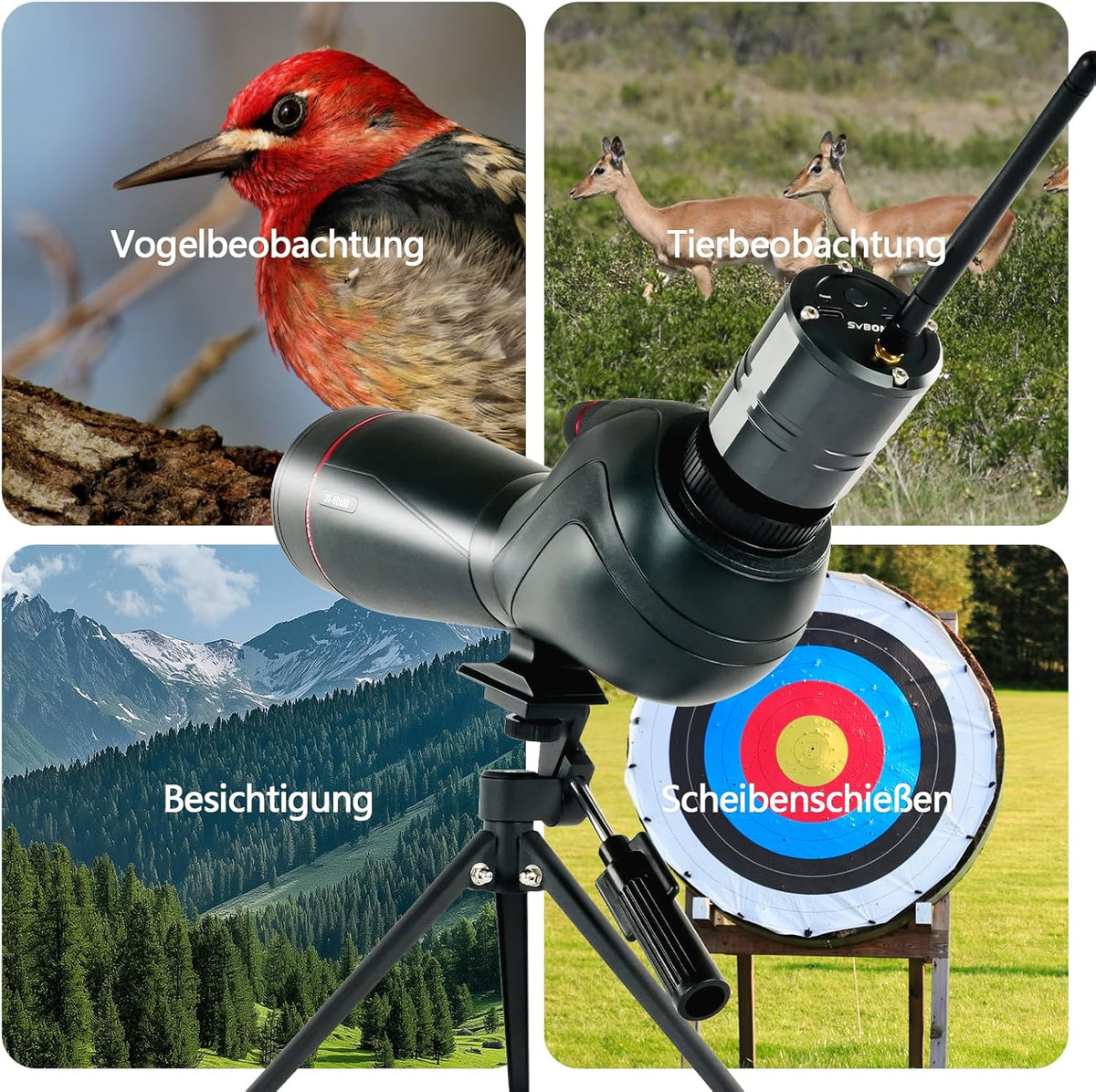 Svbony SV406 20-60x80mm Spotting Scope met SC001 WIFI Camera, HD FMC BAK4, Dubbele Focus, 1,25'' Verwijderbaar Oculair, IPX7 Waterdicht, met Statief, Draagtas, voor Vogels Kijken, Wildlife Fotografie