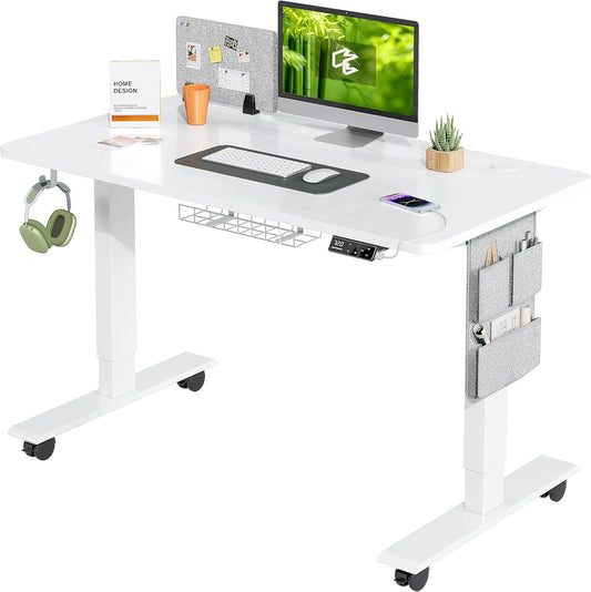 MAIDeSITe Height Adjustable Desk (120 x 60cm) Easy to Assemble Desk Height Adjustable Electric with 4 Memory Buttons and Memoboard and 360° Wheels Desk SN1 - QUORE