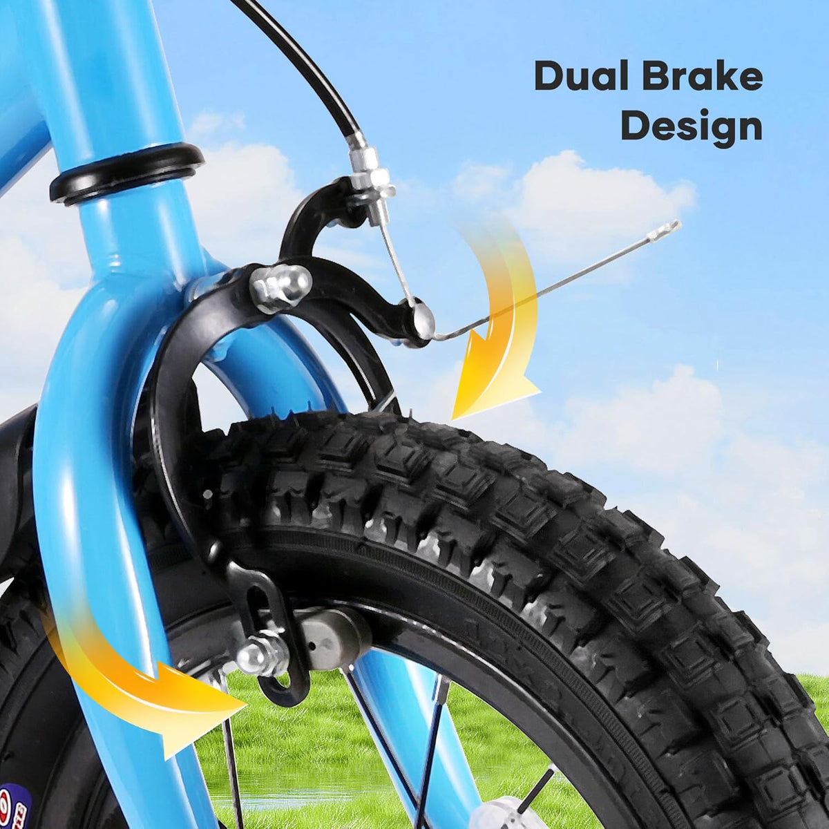 BODIOO Kinderfiets, 12 inch, met verstelbare zitting, dubbele remmen, steunwielen, reflector en spatbord, geschikt voor bestuurders van 84 tot 97 cm (blauw)