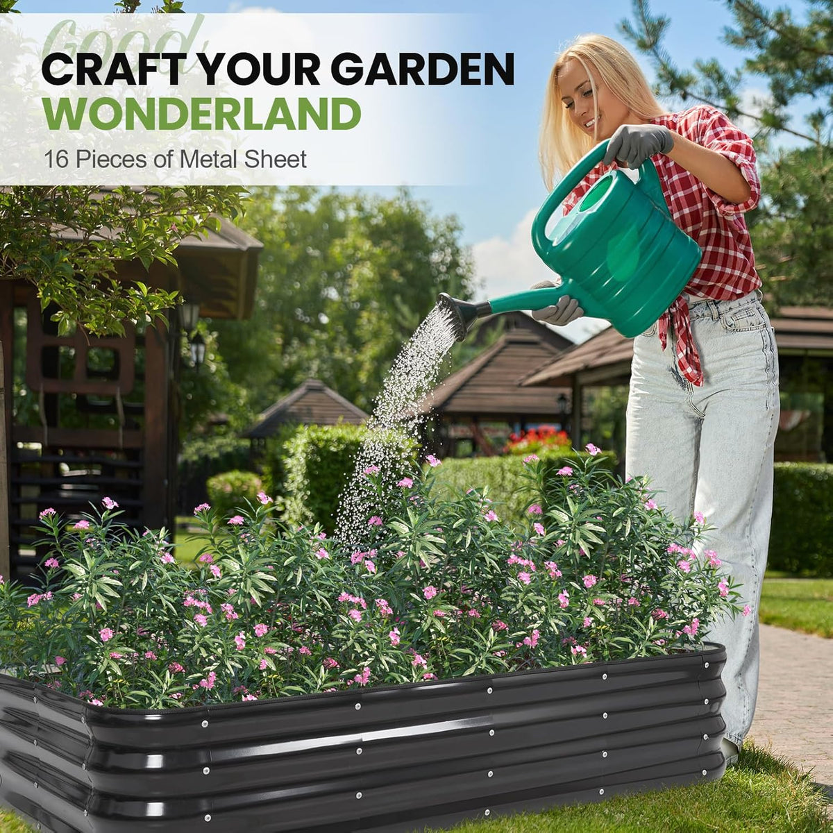 Verhoogde tuinbedset | 4-in-1 verstelbare gegalvaniseerde plantenbakken voor groenten, bloemen | 30,5 cm hoog, meerdere maten (5x3x0,3 ft, 4x4x0,1 ft, 6 x 2 x 1 ft, 6 x 2 x 1 ft, 7 x 1 x 1 ft) |