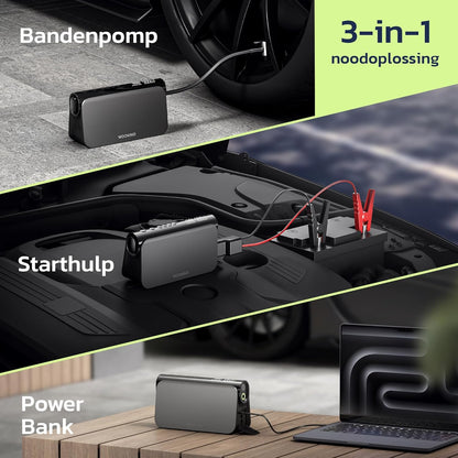 Draagbare Startbooster – Jump Starter – Accubooster – Starthulp – Noodstarter – Met 150 PSI Compressor – 16000mAh 65W Powerbank
