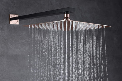 Douche Set – Regendouche – Douchekraan – Doucheset – Handdouche – Zwart Roségoud – Grote Vierkante Douchekop 25x25 cm – Antikalk Roestvrij Staal