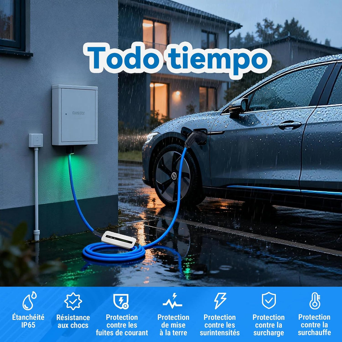 Type 2 EV-oplader, Modus 2 10/16A Oplaadkabel elektrische auto met Schuko-stekker voor IEC 62196-2 standaard Electrisch voertuig (6m kabel, 220-240V, Max 3.6kW)
