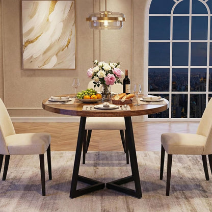 Eettafel Rond – Eetkamertafel Rond – Industrieel Tafeltje – Dining Table – Compacte Tafel – 80x80 cm – Met Zwart Metalen Onderstel