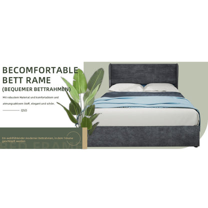 Bed – Ledikant – Slaapbank – Boxspring – Bedframe – Grijs Fluwelen Hoofdbord – Opbergruimte Met Gaslift – 160x200 cm – Modern Minimalistisch – Geen Montage Nodig