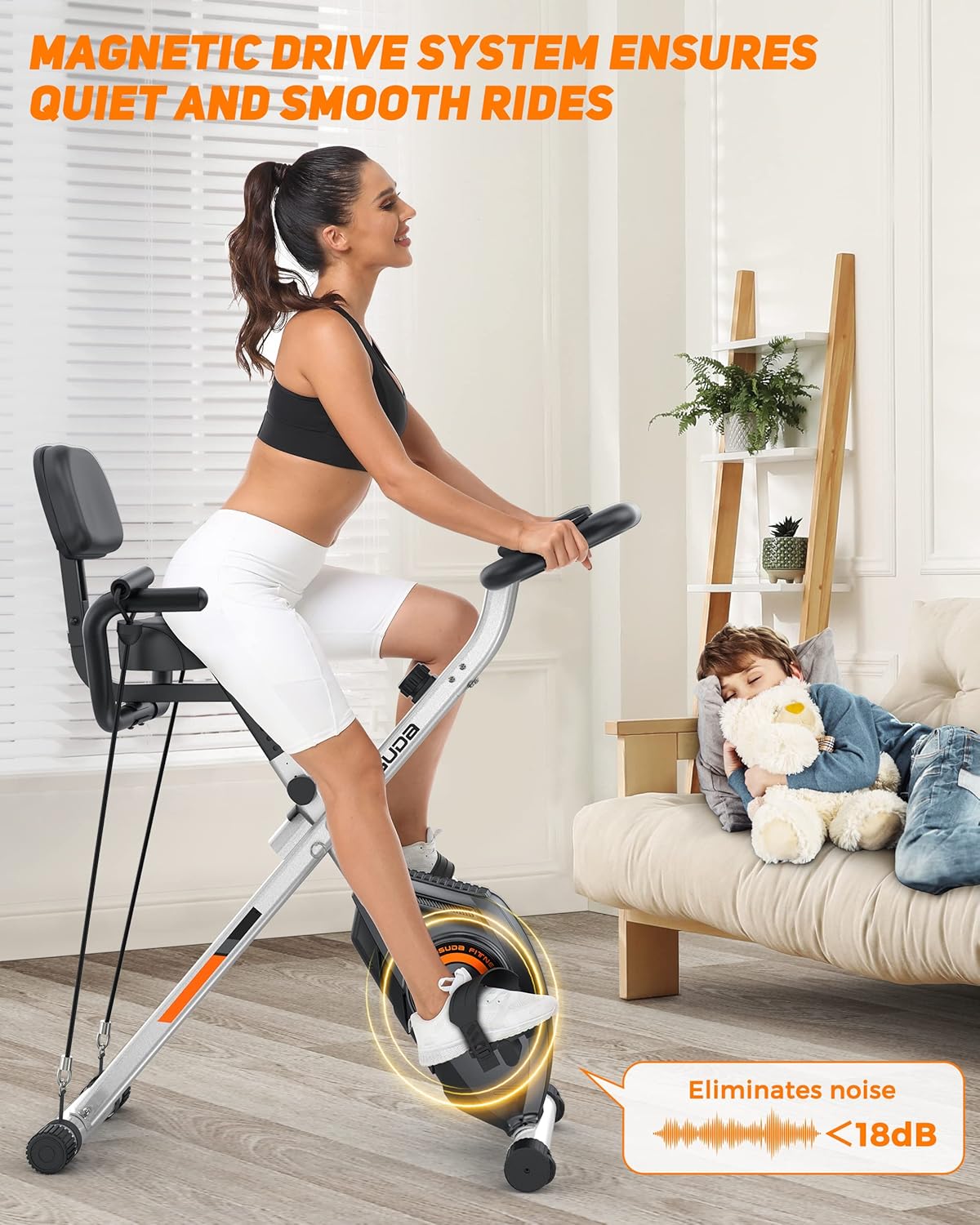 Opvouwbare hometrainer – Vouwfiets – Fitnessfiets – Trainfiets – Cardiofiets – Compact en ruimtebesparend – 3-in-1 training met magnetische weerstand