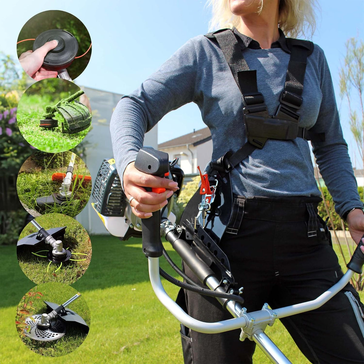 Wiltec 2-in-1 benzine grastrimmer bosmaaier tuingereedschap 1,9 kW gazontrimmer met toebehoren