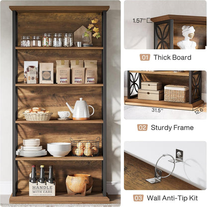 Tribesigns 6 Tier Bookshelf, 71 Inch Metal Frame Industrial Bookcase, Freestanding Open Storage Shelves for Home Office, Living Room, Bedroom