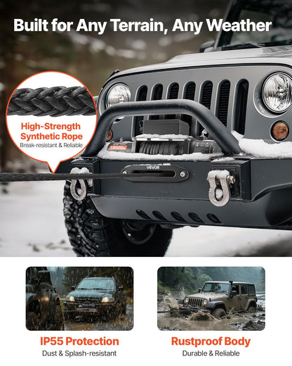 VEVOR Electric Winch Load 6100 kg for 12V DC Truck with Steel Cable Diameter 9.5 mm x 26 m, Wireless and Wired Remote Control, IP55 Waterproof for Towing SUVs, Jeeps
