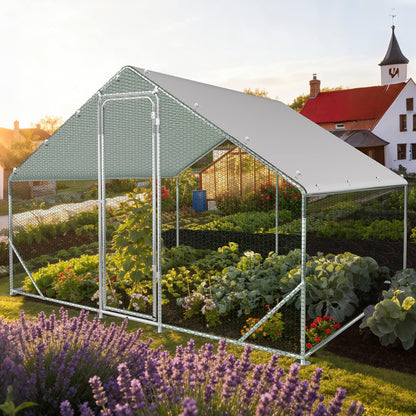 Walk-In House, 3 x 3 x 2 m, Walk-In Chicken Coop, Galvanised Steel, Small Animal House, Chicken Coop with Sunroof and Door for Pet Cage, Chicken Cage, Small Animals, Plants - QUORE