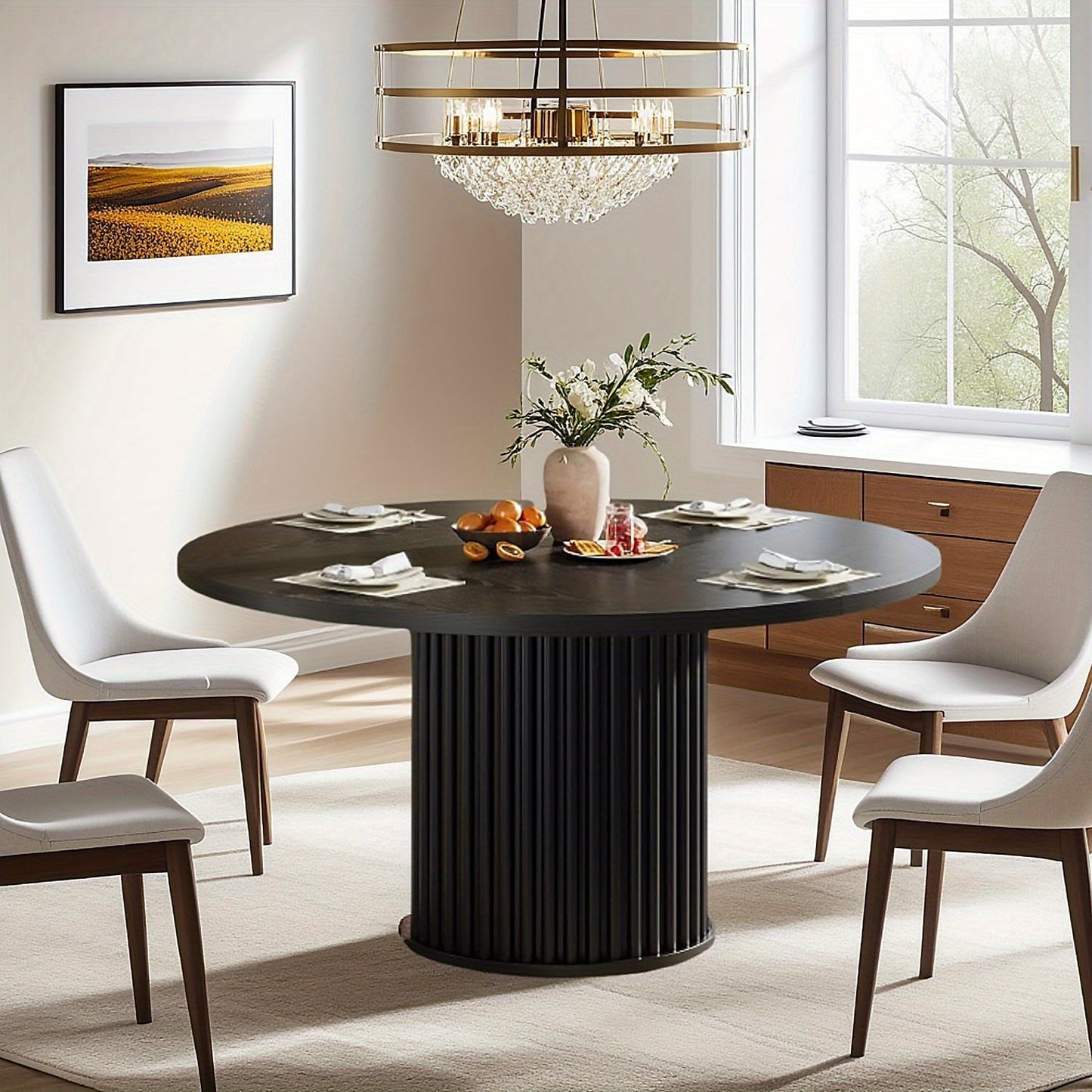Ronde Eettafel – Eettafel Rond – Keukentafel – Eetkamertafel – Tafel Rond – 120 cm Diameter – MDF Tafelblad – Mat Zwart Metalen Onderstel