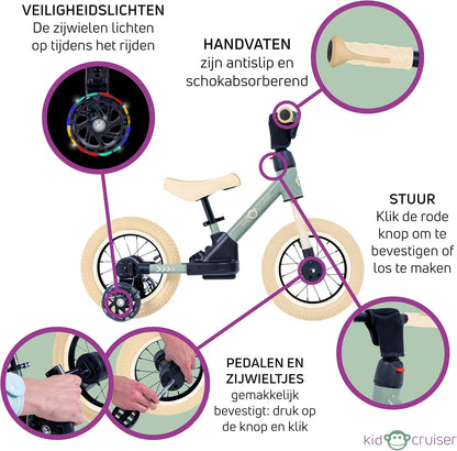 Pedalplay Loopfiets vanaf 2 jaar met LED zijwieltjes en trappers, t/m 6 jaar oud, Driewieler, 3-in-1 design, speelgoed vanaf 2 jaar voor jongens en meisjes, ijzersterk frame
