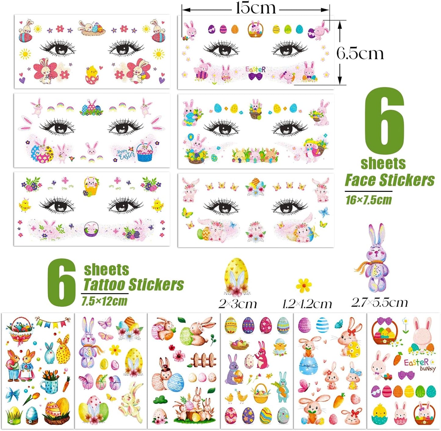 12 vellen paastoeages gezicht paascadeaus kinderen tatoeages paashaas glitter gezichtstattoos paaseieren face art sticker tattoo lente kleeftatoeages lichaam gezicht paasdecoratie