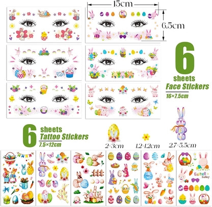 12 vellen paastoeages gezicht paascadeaus kinderen tatoeages paashaas glitter gezichtstattoos paaseieren face art sticker tattoo lente kleeftatoeages lichaam gezicht paasdecoratie