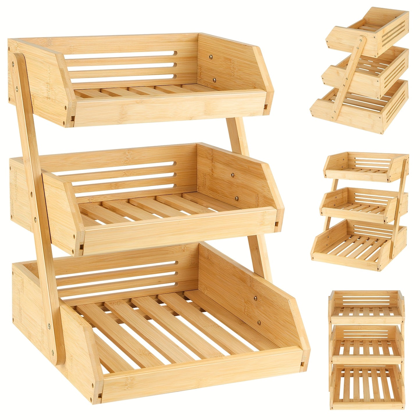 Bamboe Organizer – Houten Opbergrek – Bureau Organizer – Keukenrek – Badkamerrek – 3-laags – Ruimtebesparend – Duurzaam & Stevig 30x33x41 cm