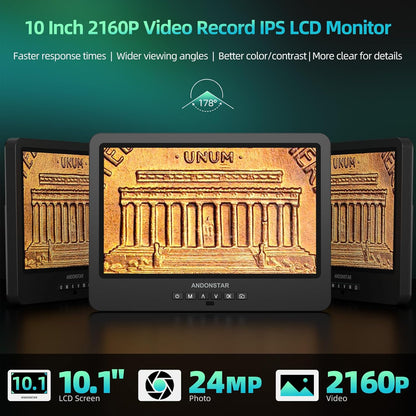 Andonstar AD249S-M Plus 10.1 ''HDMI Solderen Digitale Microscoop voor Elektronica Reparatie, 2000x 3 Lens 2160P UHD Video Record, Solderen Microscoop Station met Helpende Handen, Dia's, 32GB Card