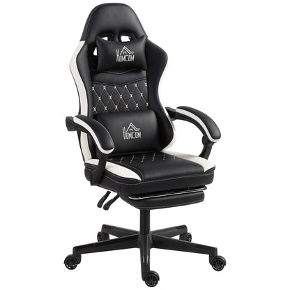 Gamingstoel – Bureaustoel – Computestoel – Gamedraaistoel – Ergonomische stoel – Zwart/Wit – Verstelbare Hoogte – Geïntegreerde Voetensteun