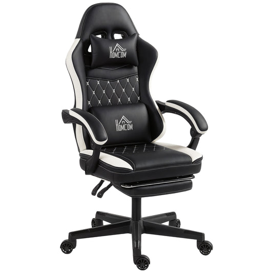 Gamingstoel – Bureaustoel – Computestoel – Gamedraaistoel – Ergonomische stoel – Zwart/Wit – Verstelbare Hoogte – Geïntegreerde Voetensteun