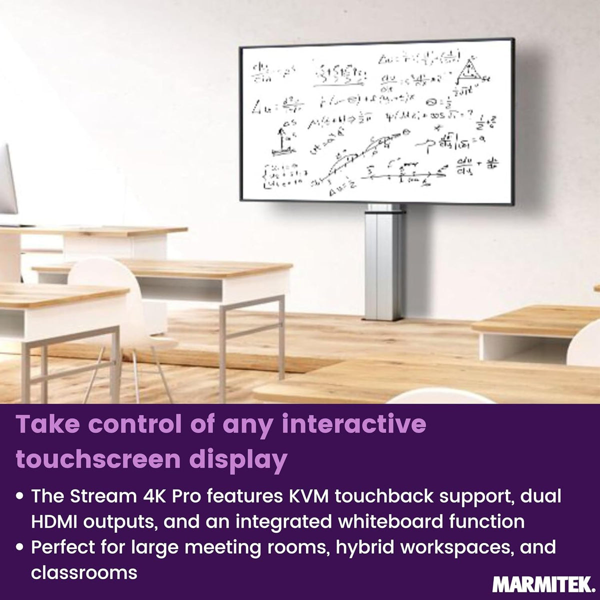 Draadloos 4K HDMI presentatiesysteem Marmitek Stream 4K Pro KIT 1TX/1RX - Zonder software of wifi - USB-C dongle & receiver, split screen, touchback, PoE - Dual HDMI - BYOD mirroring