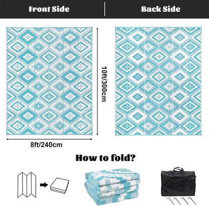 Buiten Vloerkleed - Buitenkleden - Buitentapijt - Opvouwbaar - UV-bestendig - Waterdicht - Buitenmatten - voor Buiten - Balkon - Strand - Picknick -Terras - Rechthoekig - 240 x 300 cm - Turquoise