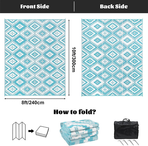 Buiten Vloerkleed - Buitenkleden - Buitentapijt - Opvouwbaar - UV-bestendig - Waterdicht - Buitenmatten - voor Buiten - Balkon - Strand - Picknick -Terras - Rechthoekig - 240 x 300 cm - Turquoise