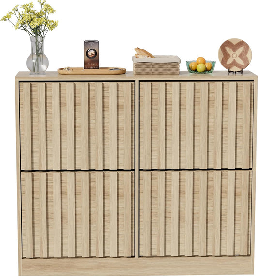 Schoenenkast – Schoenenopberger – Schoenentil – Opbergkast – Halmeubel – Verstelbare Plank – Natuurlijke MDF Afwerking – 102 x 24 x 86,5 cm