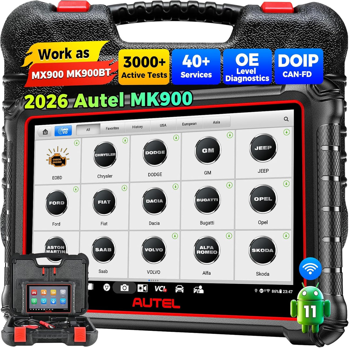Auto Diagnosekoffer – OBD2 Scanner – Auto Diagnosetool – Auto Diagnosesysteem – Voertuig Scanner – 3000+ Actieve Tests – Android 11 Touchscreen 8 inch