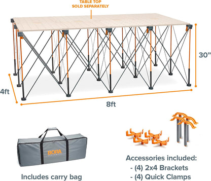 Bora Duizendpoot 4x8 werkstandaard met 15 veerpoten en draagbare tafel | XL Sawhorse-ondersteuning met vouwen, inklapbare stalen poten, CK15S, oranje.