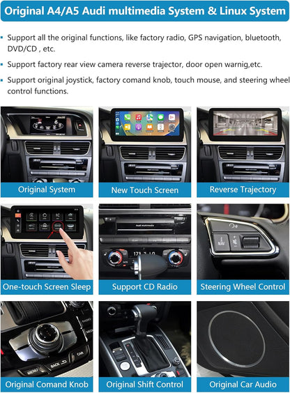 Ninetom 12.3'' Car Radio Touch Screen with Wireless Carplay and Android Car for 2009-2015 Audi A4 A5 S4 S5 with 3G MMI+ System, Supports Mirrorlink, Camera, Navigation - QUORE