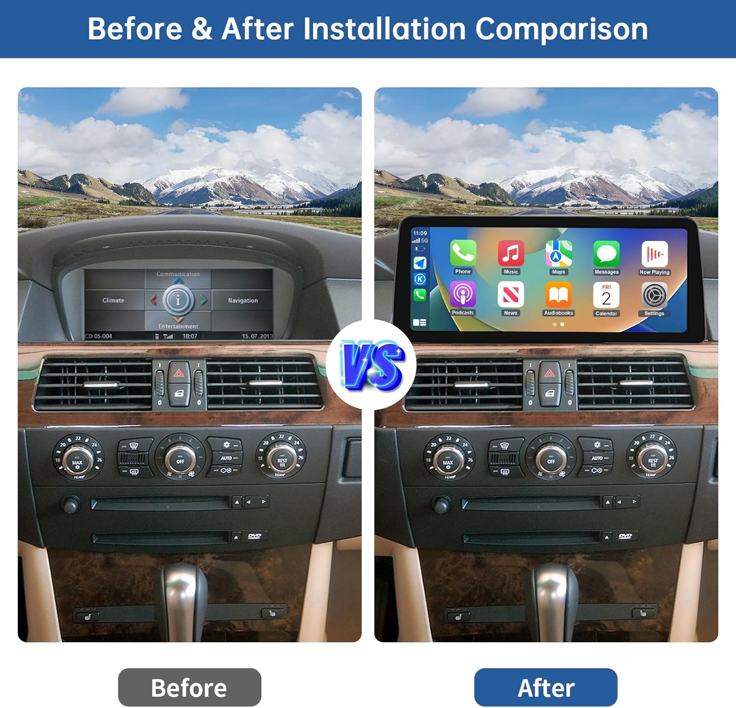 Road Top 12.3 Inch Car Radio Car Touch Screen Wireless Carplay for BMW 5er E60/E61 2003-2008 Year with CCC System, Car Multimedia Radio Receiver, Support Wireless Android Auto, Mirrorlink - QUORE