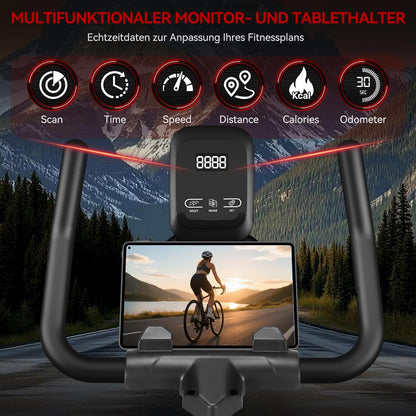 Hometrainer, fiets met magnetische weerstand, ergometer, hometrainer, fiets met lcd-monitor, tablethouder, indoor spinning bike voor cardio-training, 160 kg belastbaar