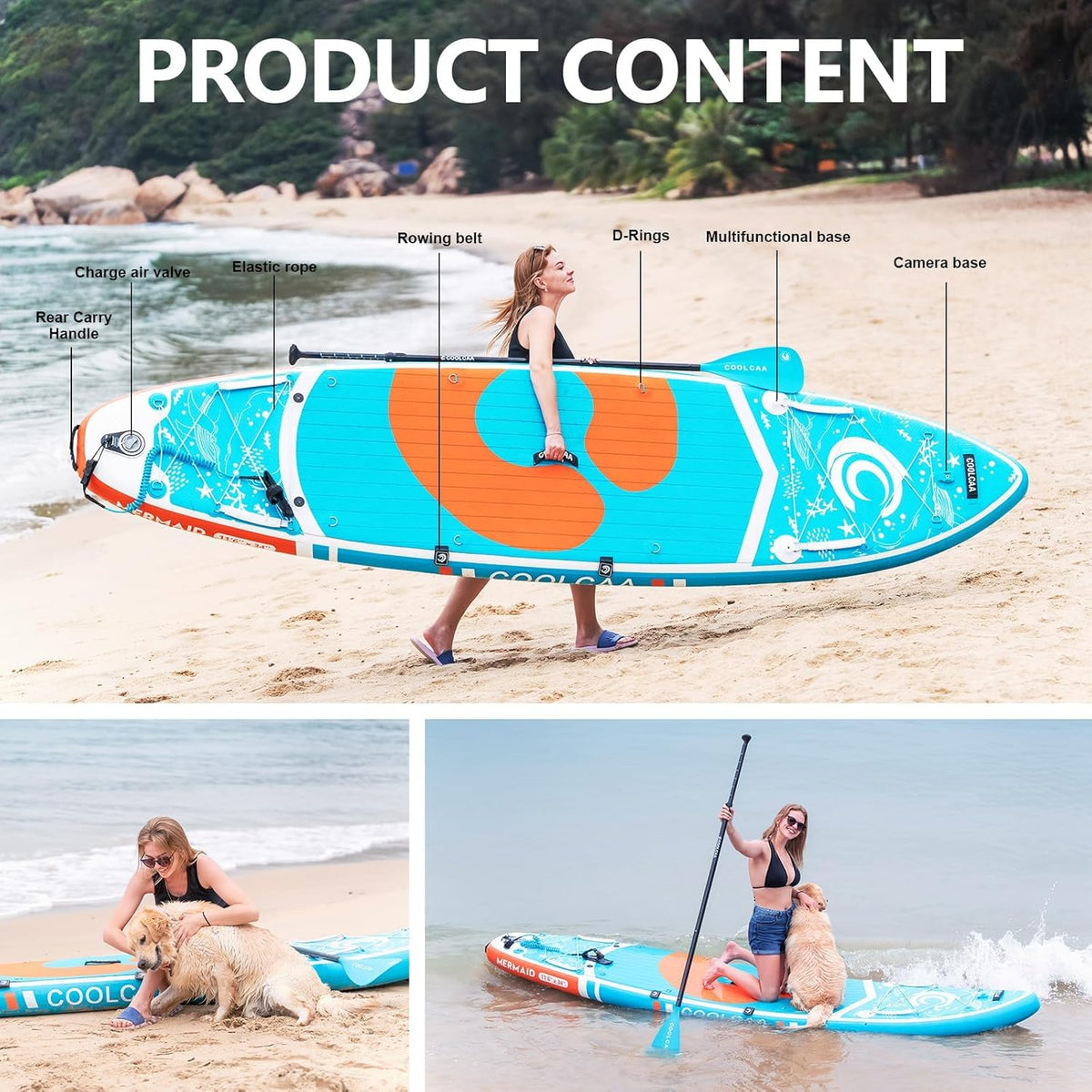 COOLCAA Stand-up paddleboard van 354 x 86 x 15 cm, met premium SUP-accessoires, draagkracht tot 210 kg, SUP-board voor volwassenen en jongeren van alle niveaus