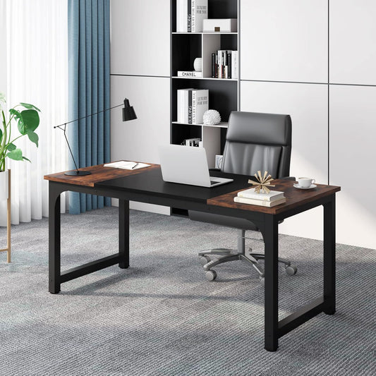 Tribesigns Computer Desk 160x80CM Large Industrial Desk for Home Office, PC and Laptop Workstation with Spacious Worktop and Leg Space, Sturdy Metal Frame (Rustic Brown)