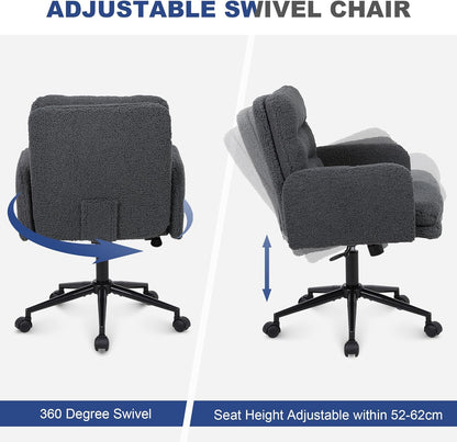 Youhauchair Bureaustoel, Imitatie Kasjmier Office Chair, Comfortabele Make-up Stoel met Verstelbare Hoogte, Ergonomic Chair Bureaustoelen voor Thuis en Slaapkamer, Donkergrijs