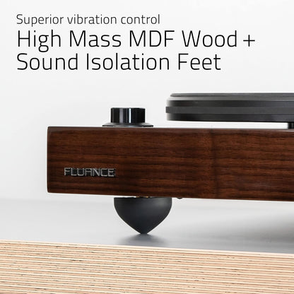 Fluance RT82 Reference High Fidelity Vinyl draaitafel record speler met Ortofon OM10 cartridge, Speed Control motor, High Mass MDF Wood Plint, trillingsisolatievoet - bamboe